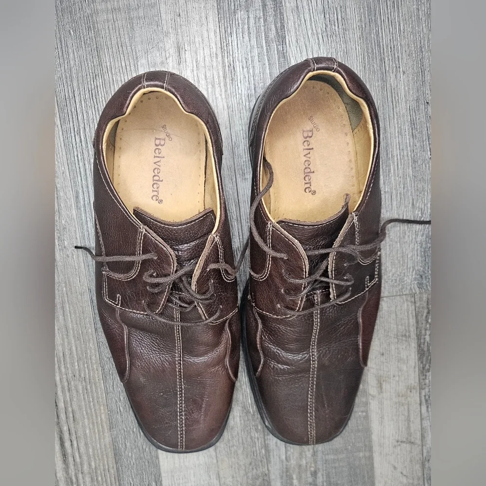 💚💙Belvedere‎ Studio Bay Bridge Men's Brown Pebbled Leather Dress Shoes Sz 11D